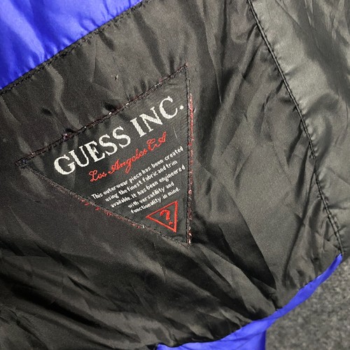 Guess Womens Large Full Zip Down Fill Quilted Puffer Jacket Blue Pockets Logo - Picture 16 of 22