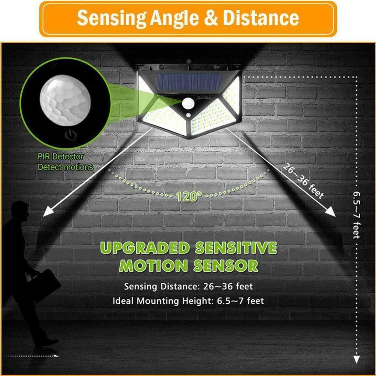 100LED Solar Wall Lights PIR Motion Sensor Outdoor Garden Security Lamp Lighting