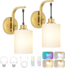 Battery Operated Wall Sconce Set of 2, Wireless Rechargeable Wall Lights, Gold W