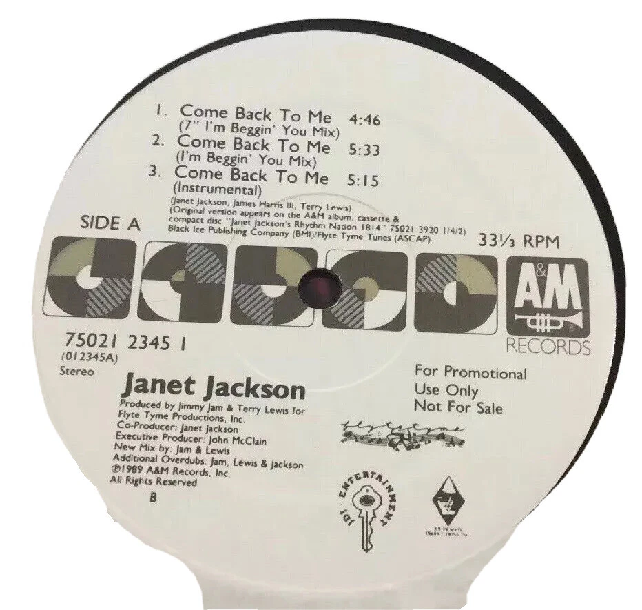 JANET JACKSON Come Back To Me1989 Promo LP 12" Vinyl Collectable A&M Records - Image 3 of 4