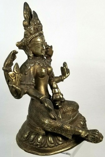 Fine Tibet Tibetan Brass Six Arm Tara Figure Holding Attributes ca. 20th century - Picture 2 of 12