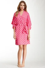 NEW NATORI $160 PINK DOTS WRAP ROBE SZ M MEDIUM