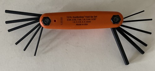 BONDHUS GORILLA GRIP HEX FOLD UP KEY SET SAE 12 Piece Wrench Set #12550 Orange - Picture 7 of 15