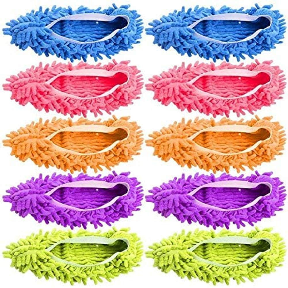Mop Slippers Shoes 5 Pairs (10 Pieces) - Washable Reusable Microfiber Floor Cove