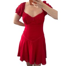 Reformation Ondine Dress Lipstick Red Puff Sleeve Mini Dress Size 12 NEW