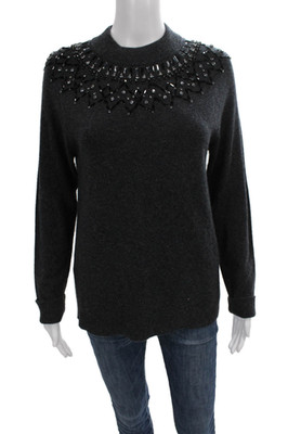 Saks Fifth Avenue Womens Pullover 100% Cashmere Mock Neck Gray Petite Size S