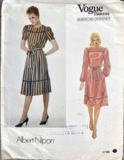 VOGUE 2796 1980’s ALBERT NIPON Blouson Dress Sewing Pattern. Size 14 - Bust 36”.