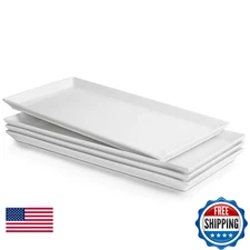 Sweese White Porcelain Serving Platters Trays for Parties - Set of 4 Large Recta