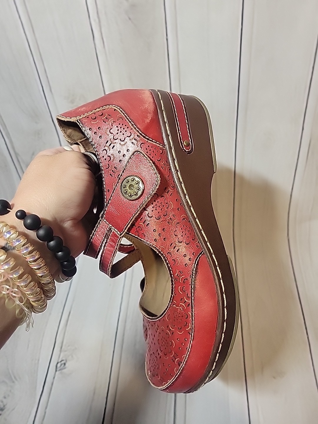 L'ARTISTE BY SPRING STEP Mamata Mary Jane Wedge Shoes Hook Loop EU40 US 9 Red