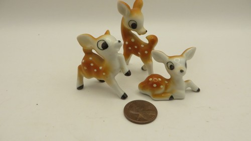 Vintage Deer Figurines Spotted Fawn Ceramic Woodland Animal Lot of 3
