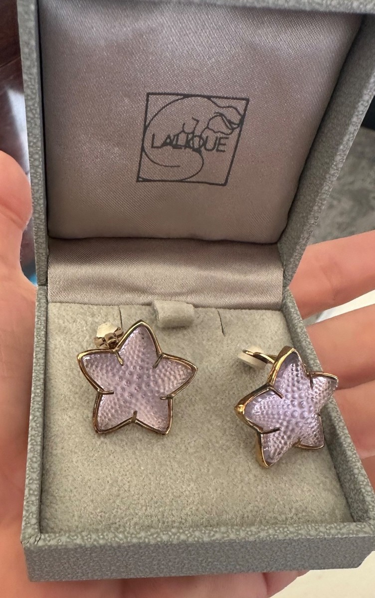 vintage Lalique Oceania starfish earrings pink / light purple In