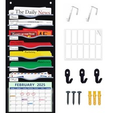 8 Pockets Hanging Wall File Organizer for Legal/ Letter/ A4 8 Pockets Black