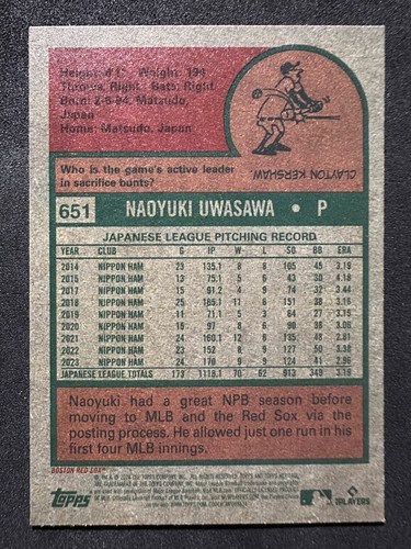 2024 Topps Heritage High Number - Naoyuki Uwasawa #651 (RC) - Picture 2 of 2