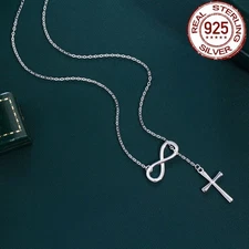 925 Sterling Silver Chain Link Cross Pendant Necklace Wedding Collection Jewelry