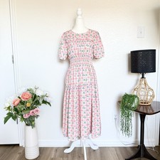 NWOT Women  s Smocked Floral Midi Dress Size M Medium Ruffle Dress