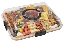Charcuterie Board with Clear Lid, Travel Portable Cheese Board 6 Compartments