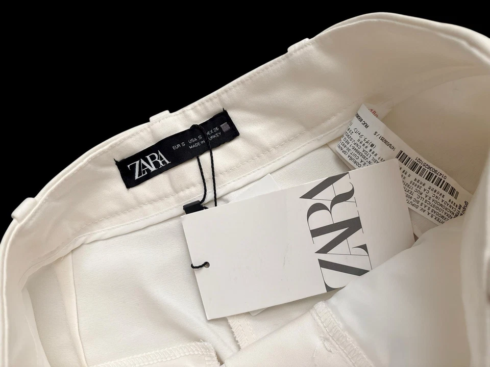 Pantalones Cortos ZARA Cintura Alta Nuevos con Etiquetas Botón Frontal A Medida Resort Chic Crema Talla Pequeña Foto 4 de 4