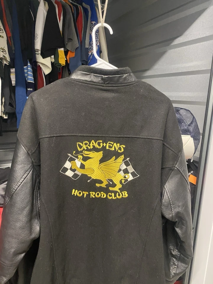 Chaqueta Drag*ens Hot Rod Club 2XL Manga Cuero Lana Coche Club Rockabilly Personalizada Foto 4 de 4