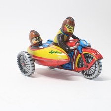 Vintage Japanese Tin Motorcycle w/ Sidecar Retro Metal Figure