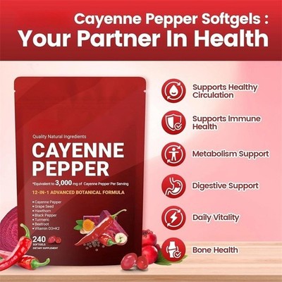 Cayenne Pepper Softgels Supplement, Supports Leg VeinHeart and Blood Vessel