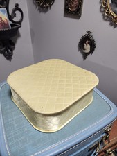 Vintage Dresser Hanky Box Vanity MCM Quilted 40s Gold Satin Glove Handkerchief
