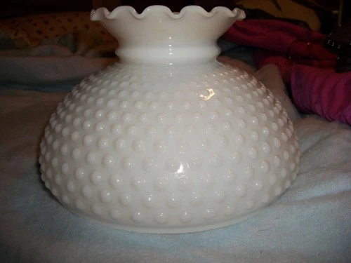 Vintage Milk Glass Hobnail Ruffled Lamp Shade 10"