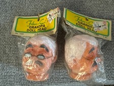 2 VTG Fibre Craft Grandpa Doll Head Glasses White Hair NOS Kmart Craft 2 1/2