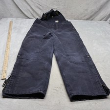 Carhartt Bib Overalls Boys 14 Black Insulated Quilt Lined Rugged Chore R02 33x31