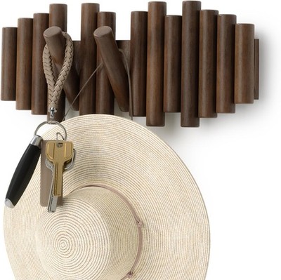 Umbra Streikposten Wandgarderobe Reling Haken 5 einziehbare Holz Heringe Neu