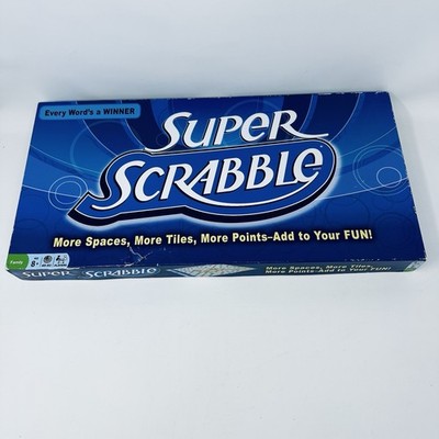 2004 Super Scrabble Board Game Hasbro 200 Wood Letter Tiles Box Damage Complete