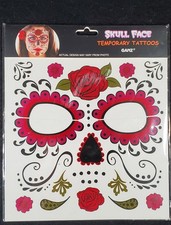 GANZ Skull Face Temporary Tattoos Day Of Dead Sugar Skull Dia De Los Muertos