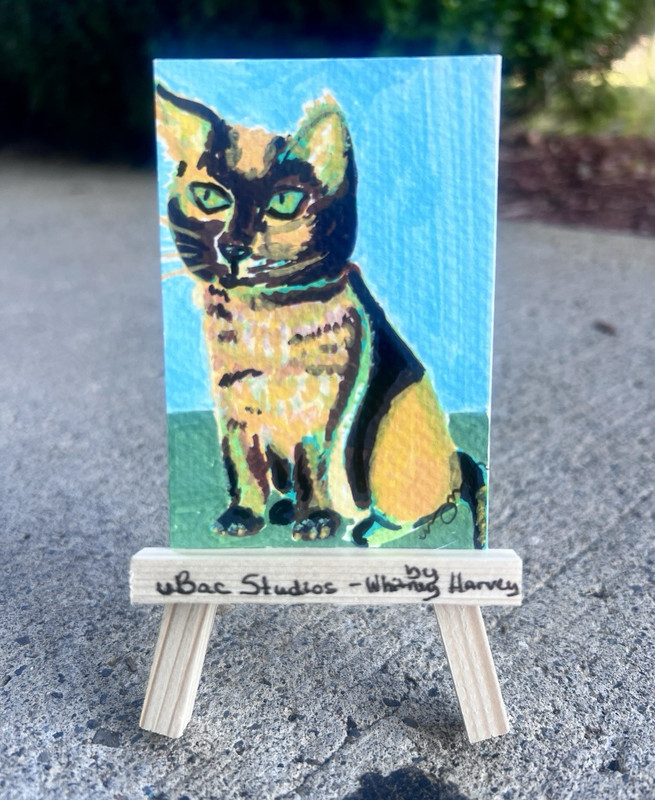 ACEO Original Original Calico Cat 2.5x3.5  Signed Cute Animal Art