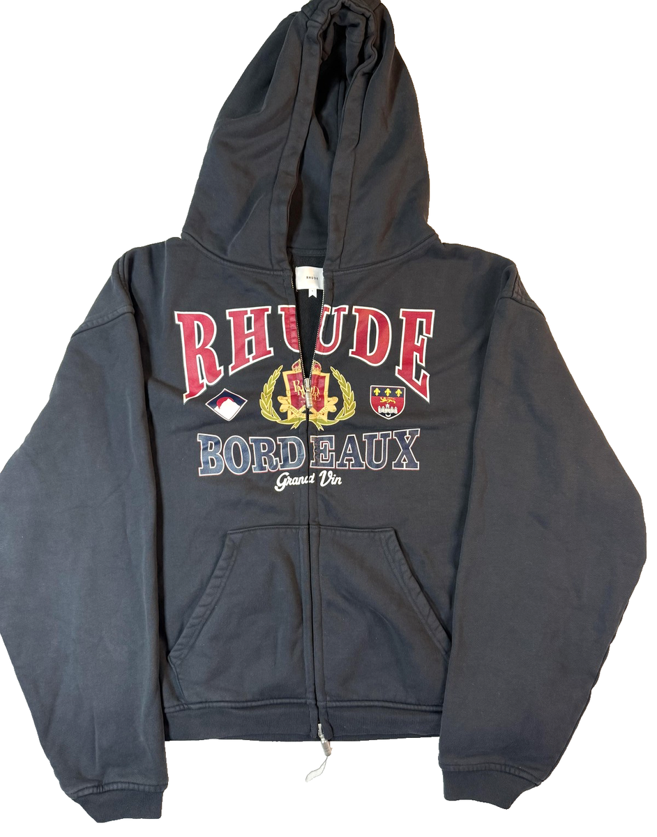 RHUDE Hoodie Mens L Gray Bordeaux Grand Vin Full Zip Graphic