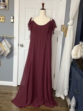 David’s Bridal Wine Chiffon Bridesmaid Dress Size 16 Cold Shoulder NWT