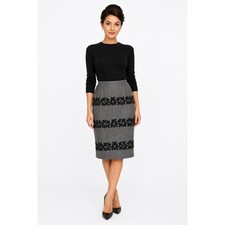 Vintage 1950s Sloat & Co Wool Soutache Pencil Skirt USA Made XS Gray