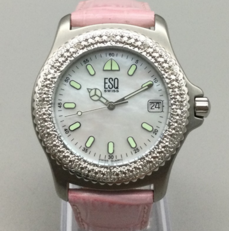 ESQ Swiss Watch Women 40mm Silver Tone MOP Date Pink Leather  display picture 1