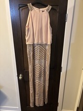 Vince Camuto Blush & Gold Sequined Column Dress, Size 10