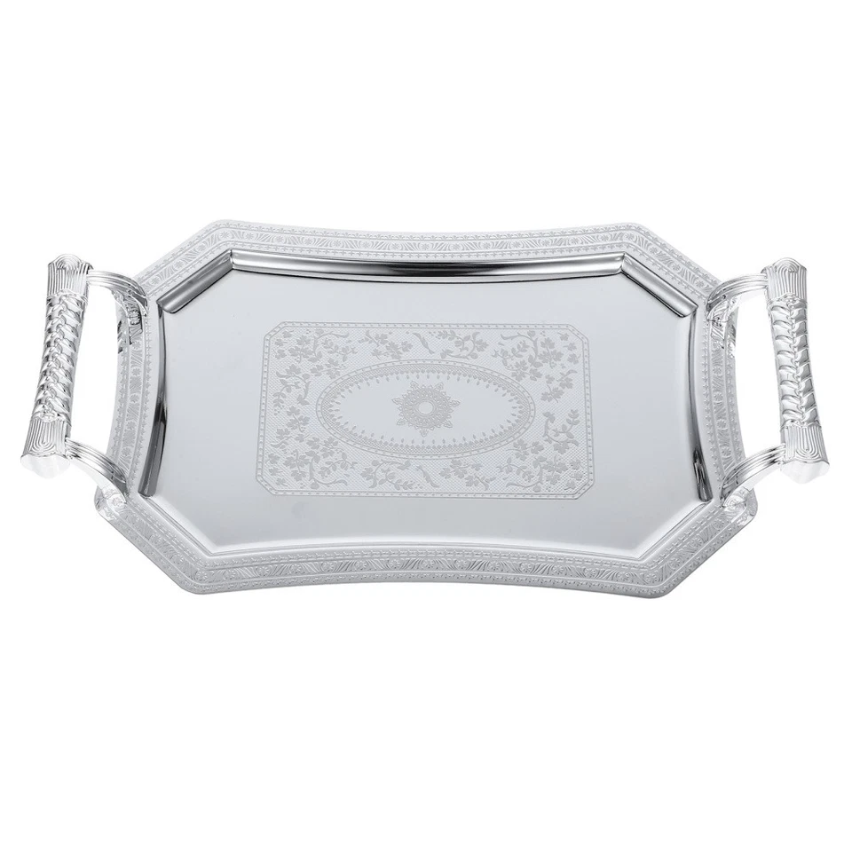 Serviertablett Mit Henkel Aus Edelstahl Obstteller Snack -Serviergericht - Bild 3 von 4