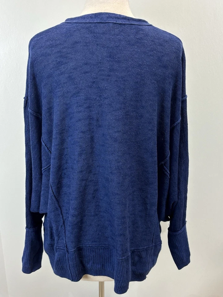 Cárdigan suéter Free People M Days Like This mezcla de lino azul grunge holgado Foto 3 de 4