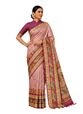 Digital Printed Kalamkari Border Saree With Unstitch Blouse Piece
