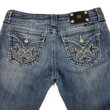 Miss Me Embellished Blue Jeans Sz 32 Womens 14 Boot Cut Distressed Thrashed Y2K