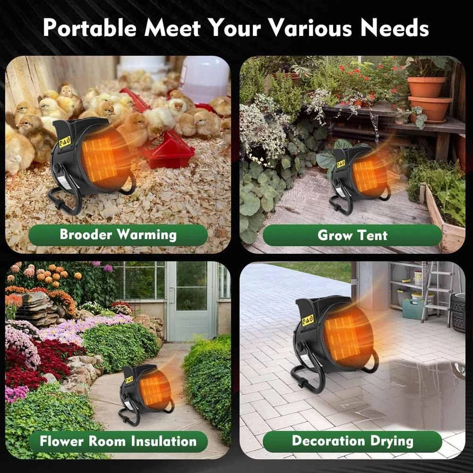 温室加热器带恒温器,1500W 电加热器适用于冬季植物和 G — 第 3/4 张图片