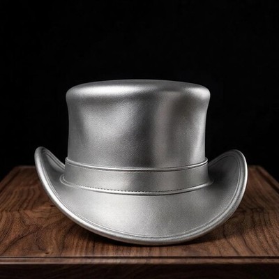 Metallic Silver Leather Top Hat Marlow Hat Mens Steampunk Festival Costume Hat H
