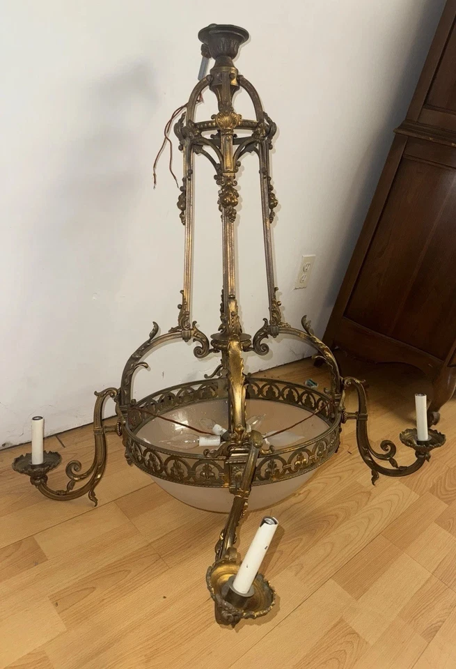 Antique Estate Beautifully Ornamented 19th Century French Brass Chandelier - Image 4 of 4