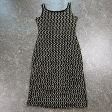 Sleeveless Geometric Knit Dress Women Metallic Gold Black Lined Scoop Neck Small