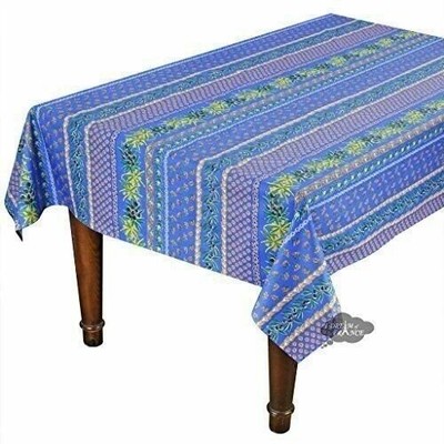 60x96'' Rectangular Olives Blue Cotton Coated Provence Tablecloth by Le C...