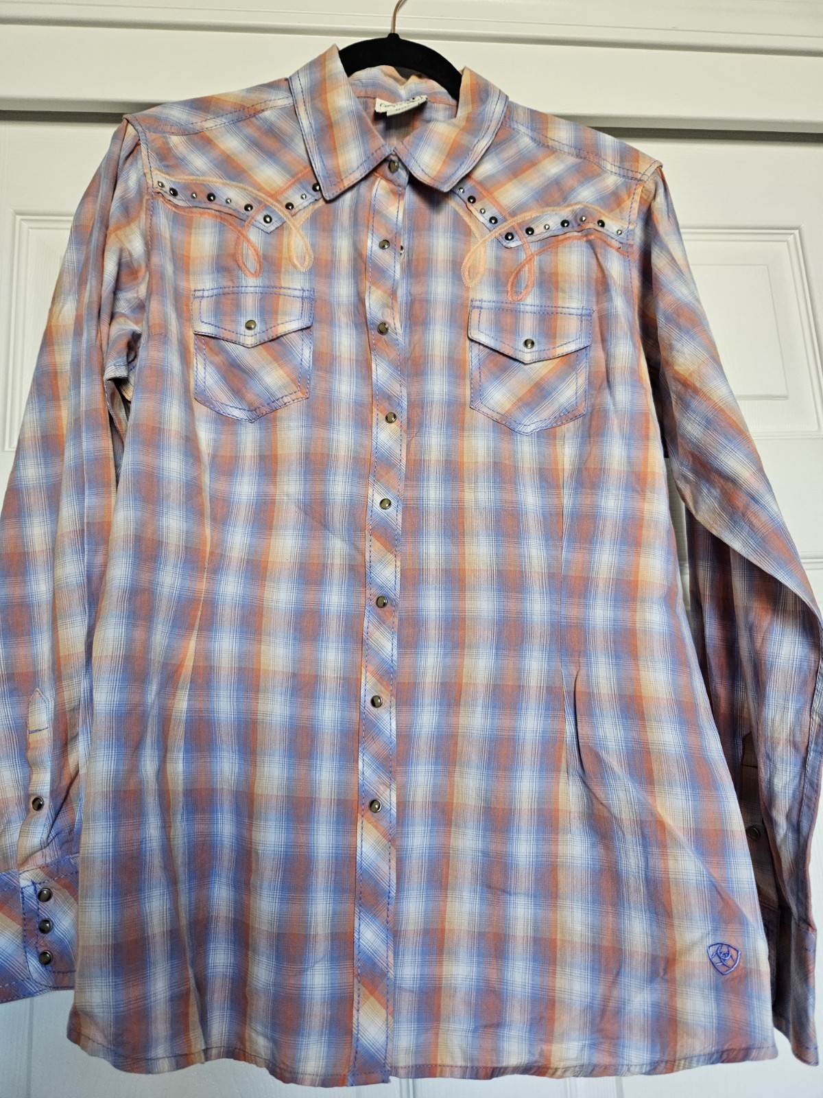 Ariat Plaid Tortoise Button Snap Embroidered West… - image 2