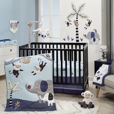 Lambs Ivy Jungle Party 3-Piece Elephant/Monkey Baby Crib Bedding Set