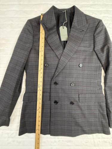 AllSaints Spica Blazer Mens 34 Brown Gray Plaid Double Breasted Suit Jacket New - Picture 4 of 24
