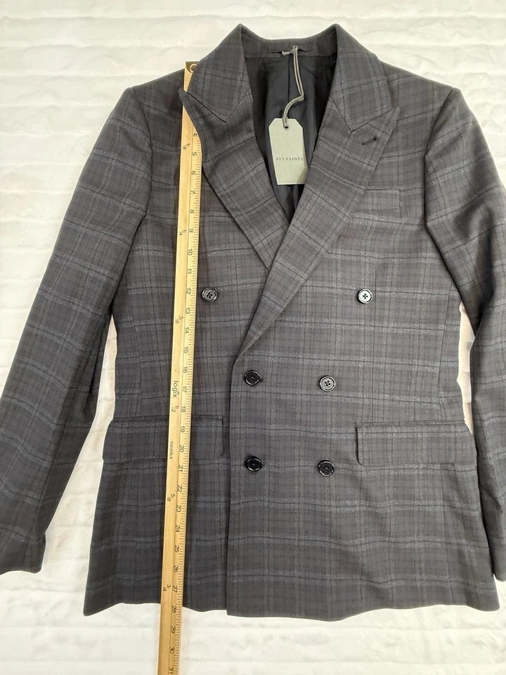 Blazer AllSaints Spica Para Hombres 34 Marrón Gris Cuadros Doble Pecho Traje Chaqueta Nuevo Foto 4 de 4